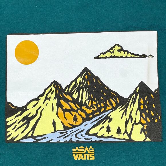 Vans Mt. Vans T-Shirt Small Teal Green Urban Outfitters Mountain Graphic *Stain* - Picture 4 of 8